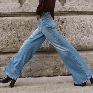 Zara Light Blue Wide Jeans tailored to a height of 5’5